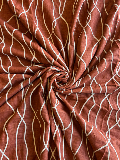 Rust Dori Work Embroidered Cotton Linen Fabric