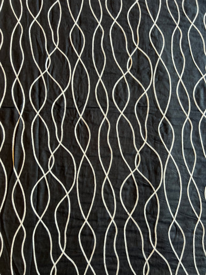 Black Dori Work Embroidered Cotton Linen Fabric