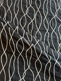 Black Dori Work Embroidered Cotton Linen Fabric