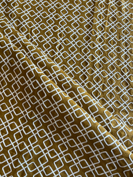 Mustard Dori Work Embroidered Cotton Linen Fabric