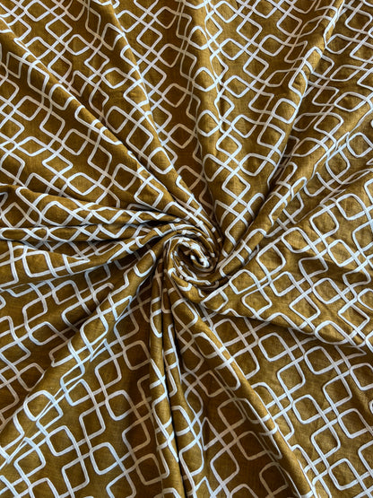 Mustard Dori Work Embroidered Cotton Linen Fabric