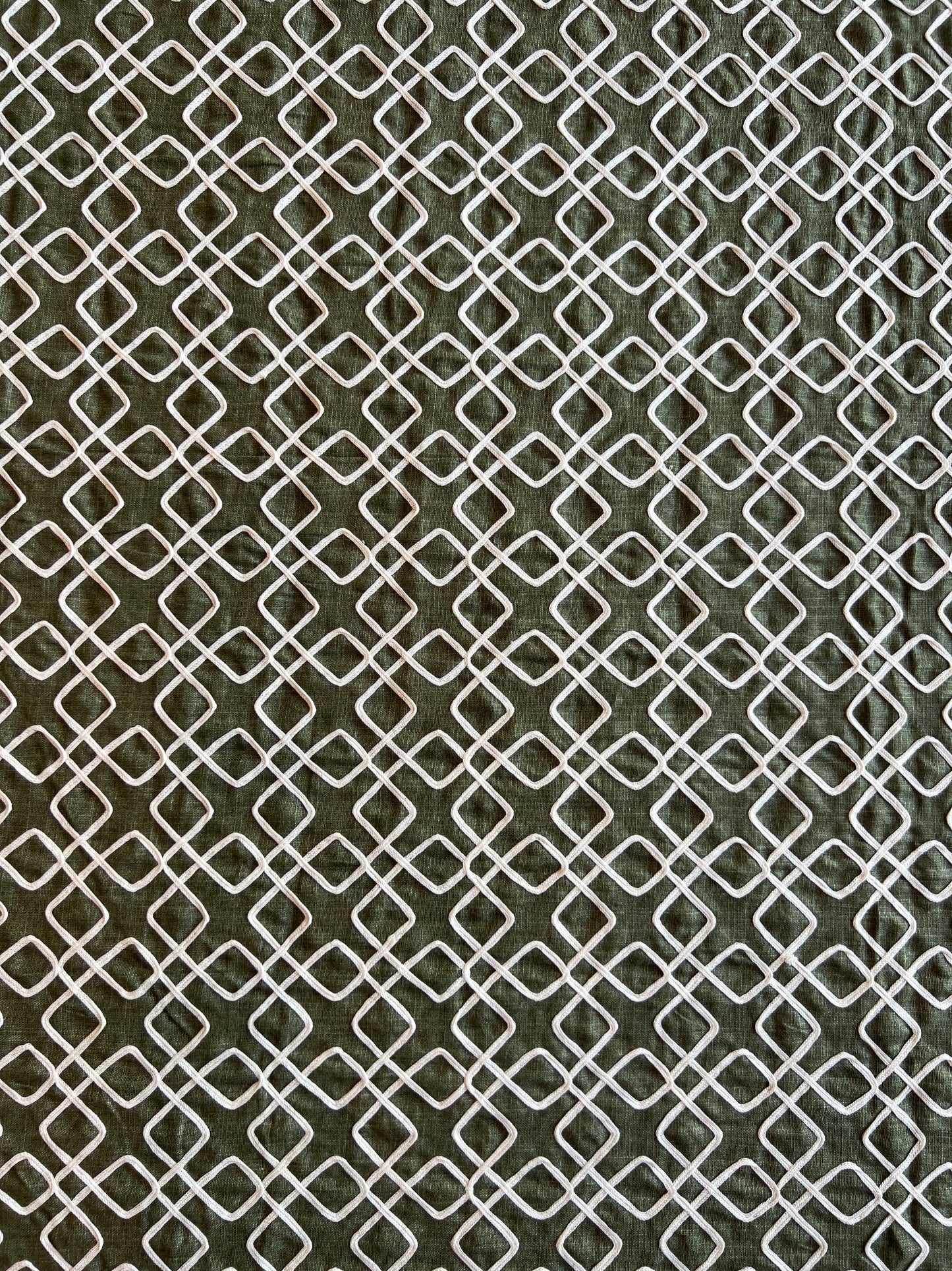 Green Dori Work Embroidered Cotton Linen Fabric