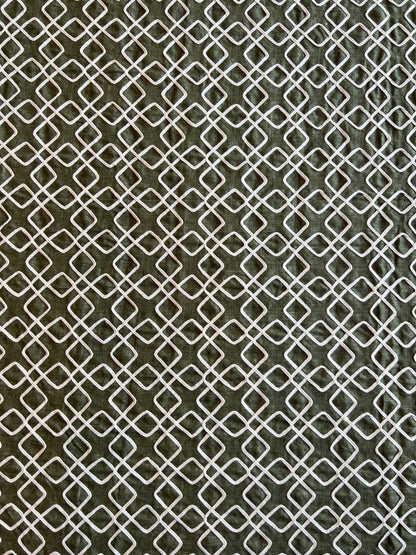 Green Dori Work Embroidered Cotton Linen Fabric