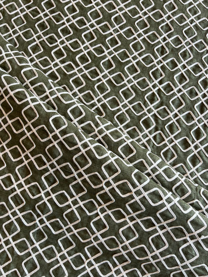 Green Dori Work Embroidered Cotton Linen Fabric
