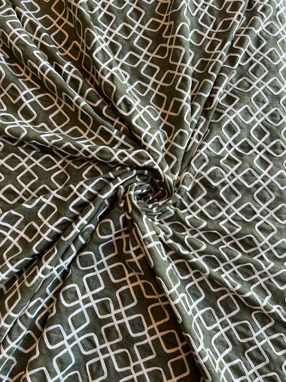 Green Dori Work Embroidered Cotton Linen Fabric