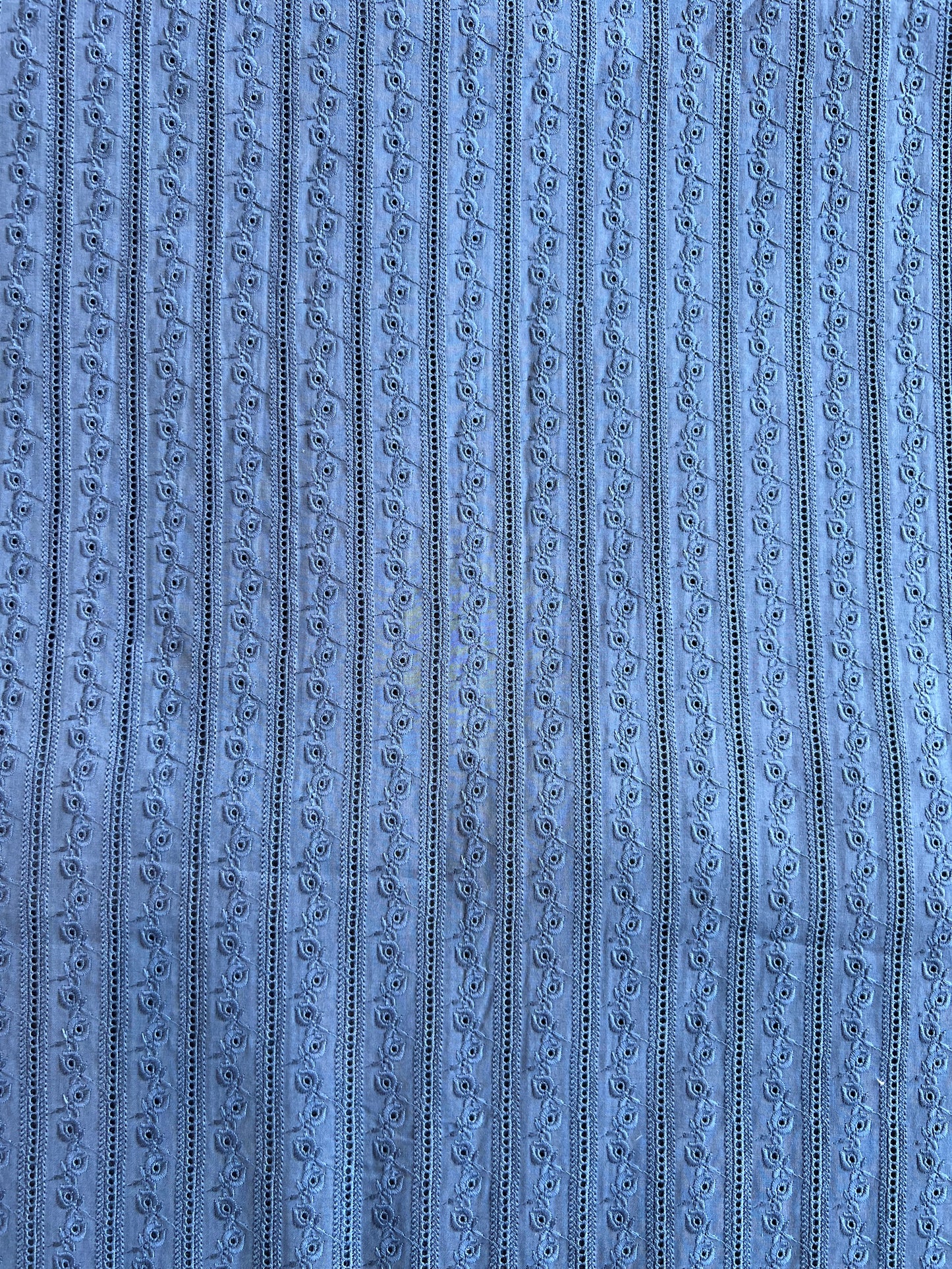 Blue Self Embroidered Cut Work Cotton Fabric
