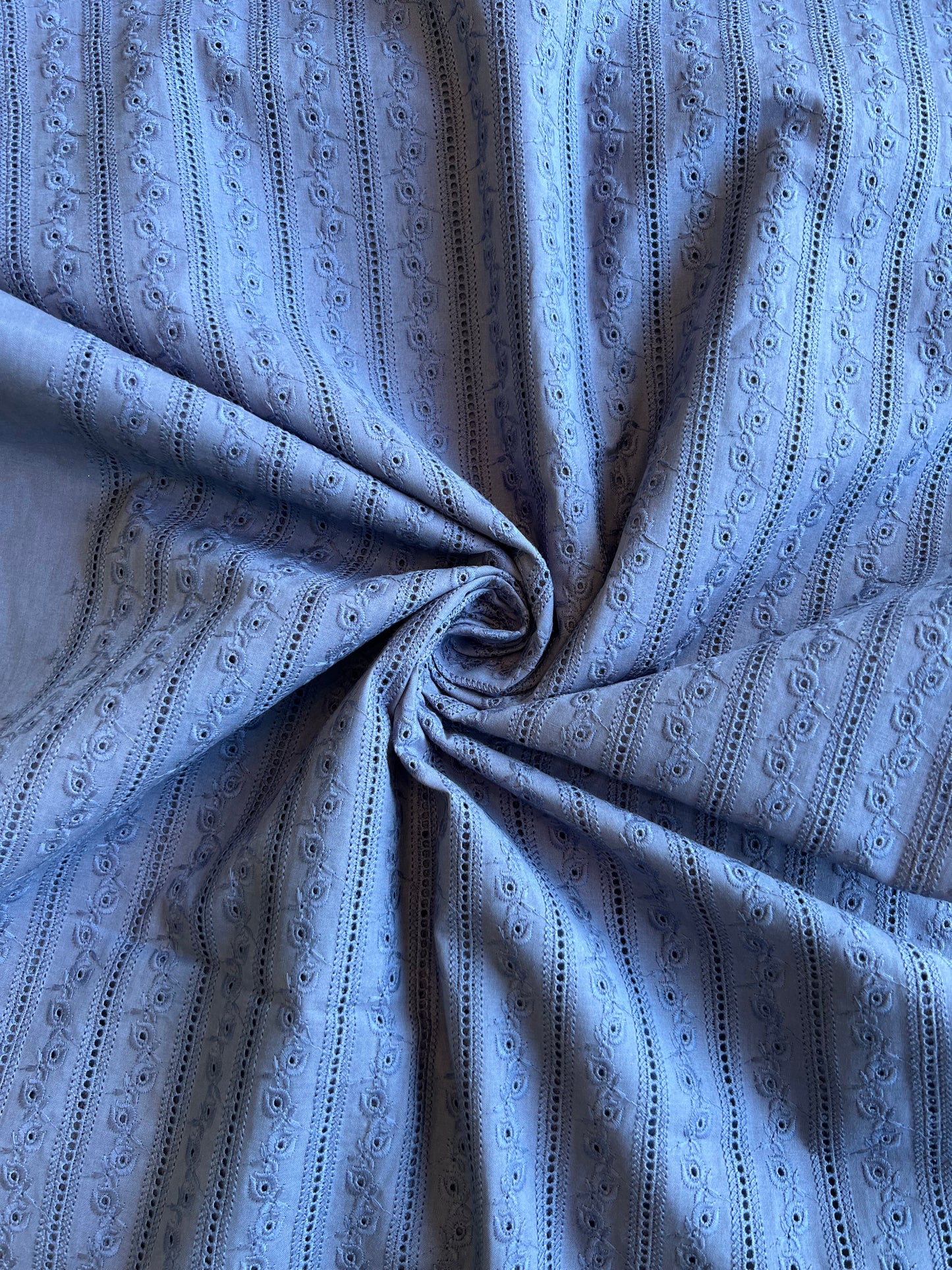 Blue Self Embroidered Cut Work Cotton Fabric