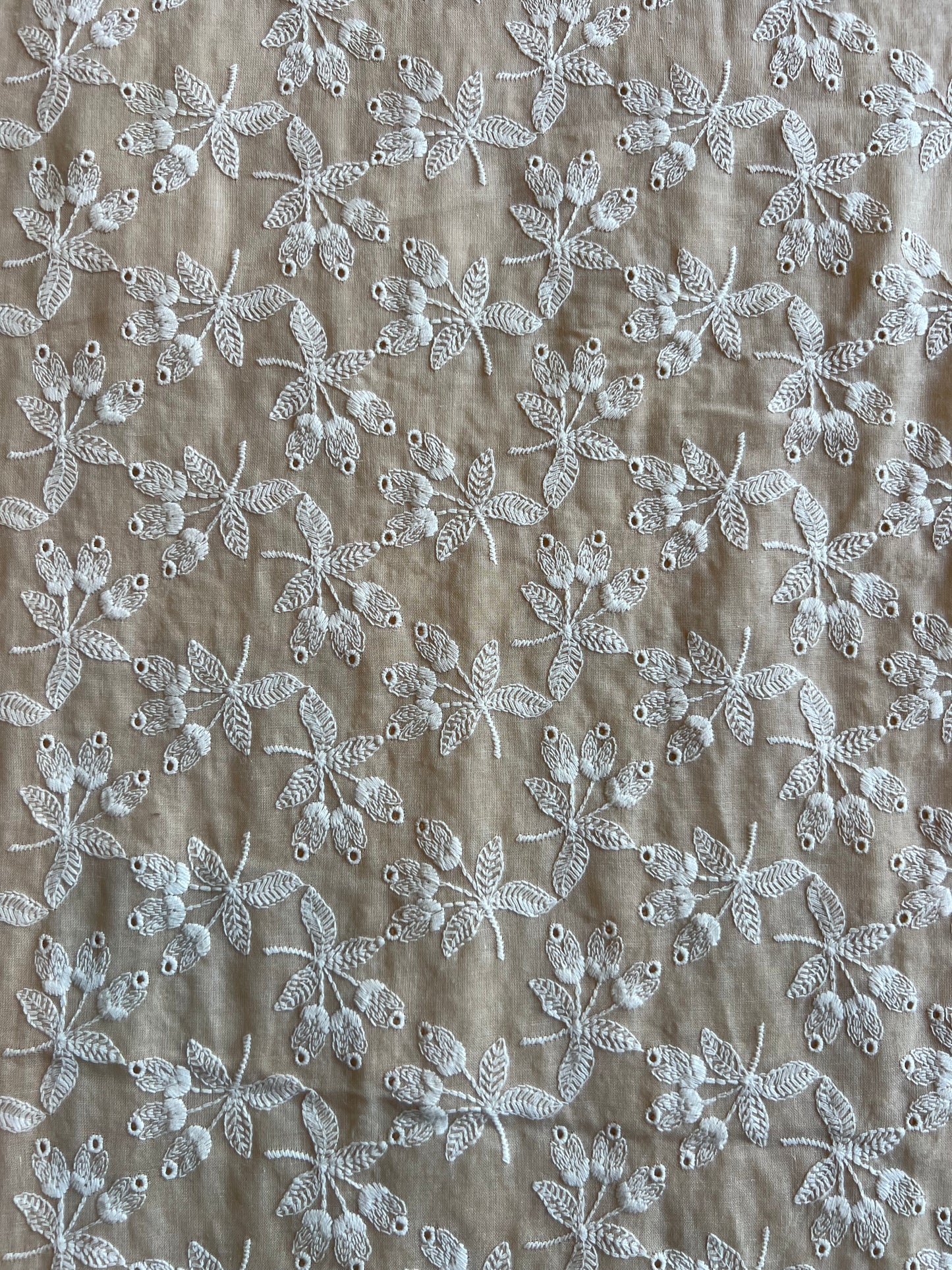 Beige Embroidered 2 by 2 Rubia Fabric
