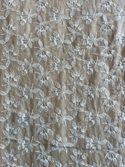 Beige Embroidered 2 by 2 Rubia Fabric