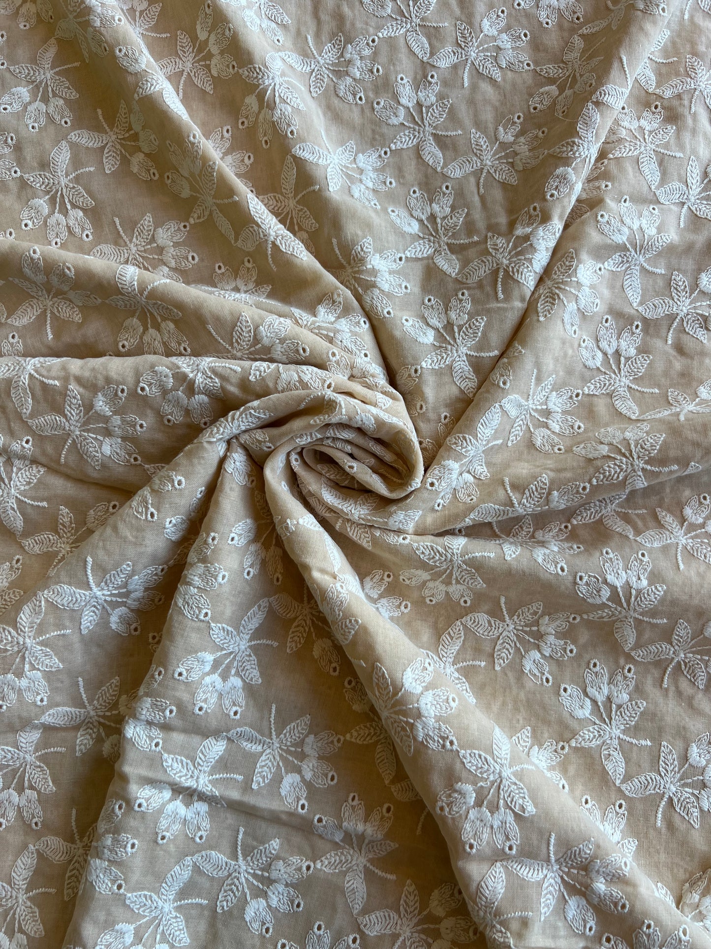 Beige Embroidered 2 by 2 Rubia Fabric