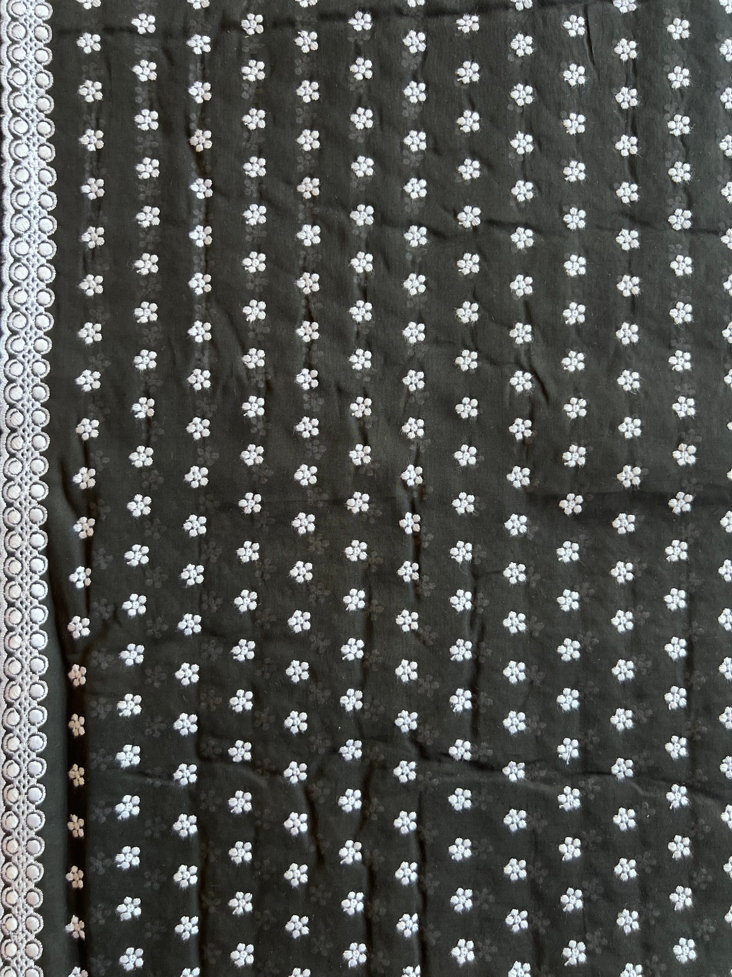 Black and White Buti Embroidered Cotton Voile Fabric