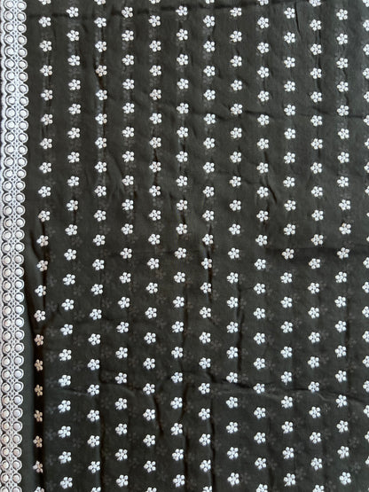 Black and White Buti Embroidered Cotton Voile Fabric