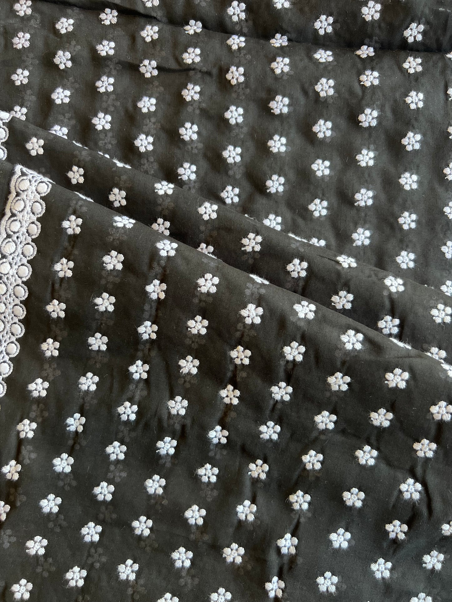 Black and White Buti Embroidered Cotton Voile Fabric
