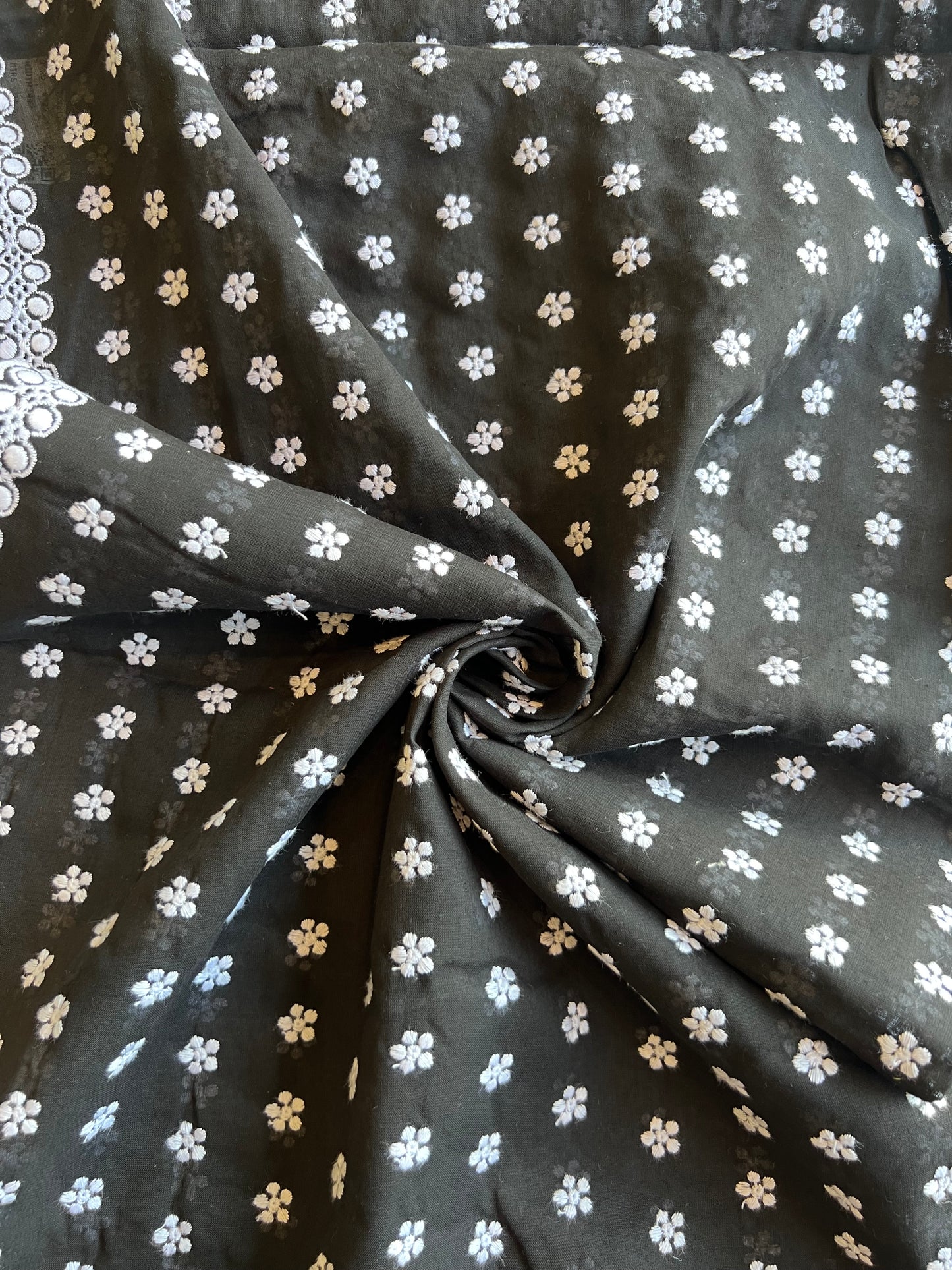 Black and White Buti Embroidered Cotton Voile Fabric