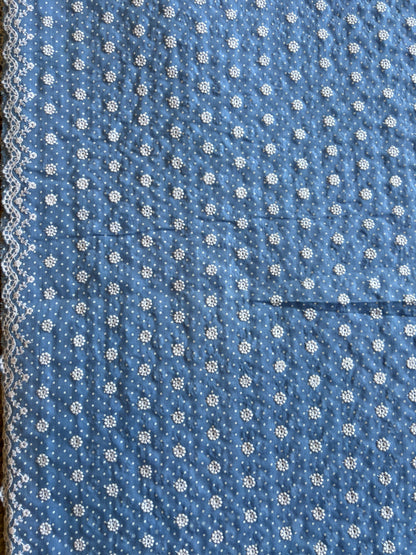 Sky Blue Polka Dots Embroidered Cotton Voile Fabric