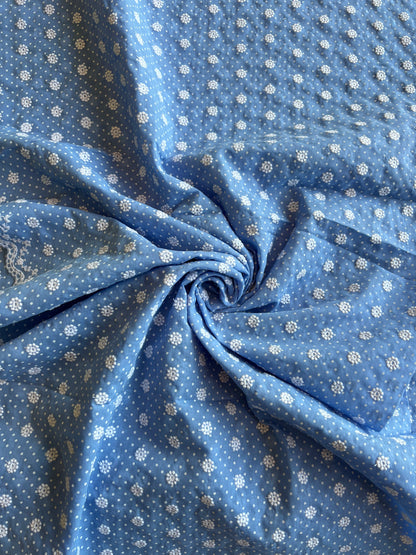 Sky Blue Polka Dots Embroidered Cotton Voile Fabric