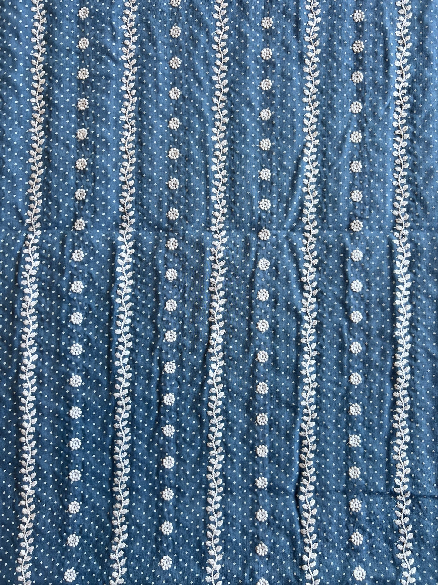 Blue Stripes and Buti Embroidered Cotton Voile Fabric