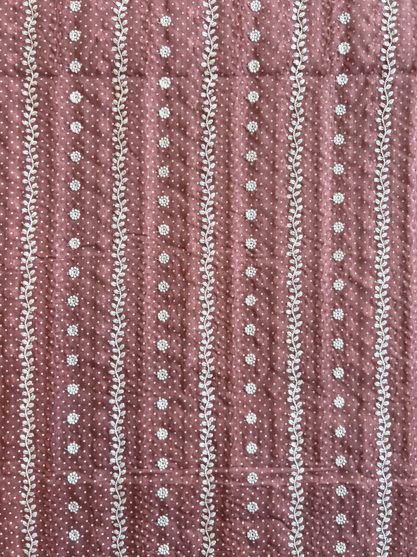 Wine Stripes and Buti Embroidered Cotton Voile Fabric