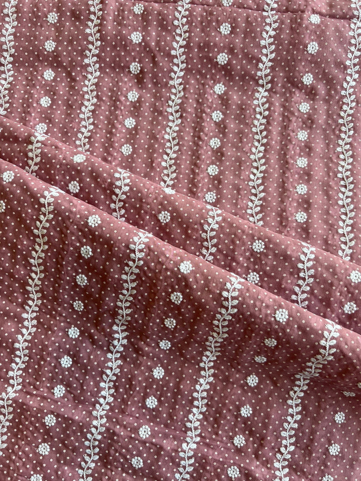 Wine Stripes and Buti Embroidered Cotton Voile Fabric
