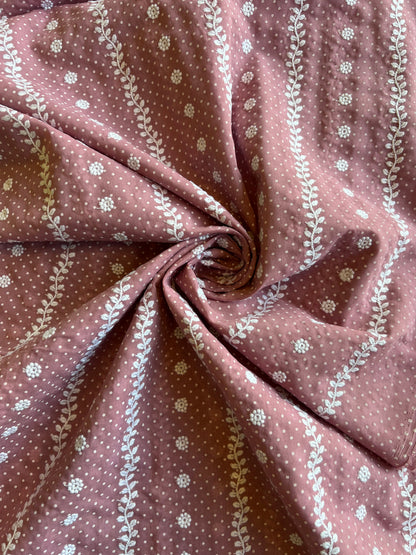 Wine Stripes and Buti Embroidered Cotton Voile Fabric