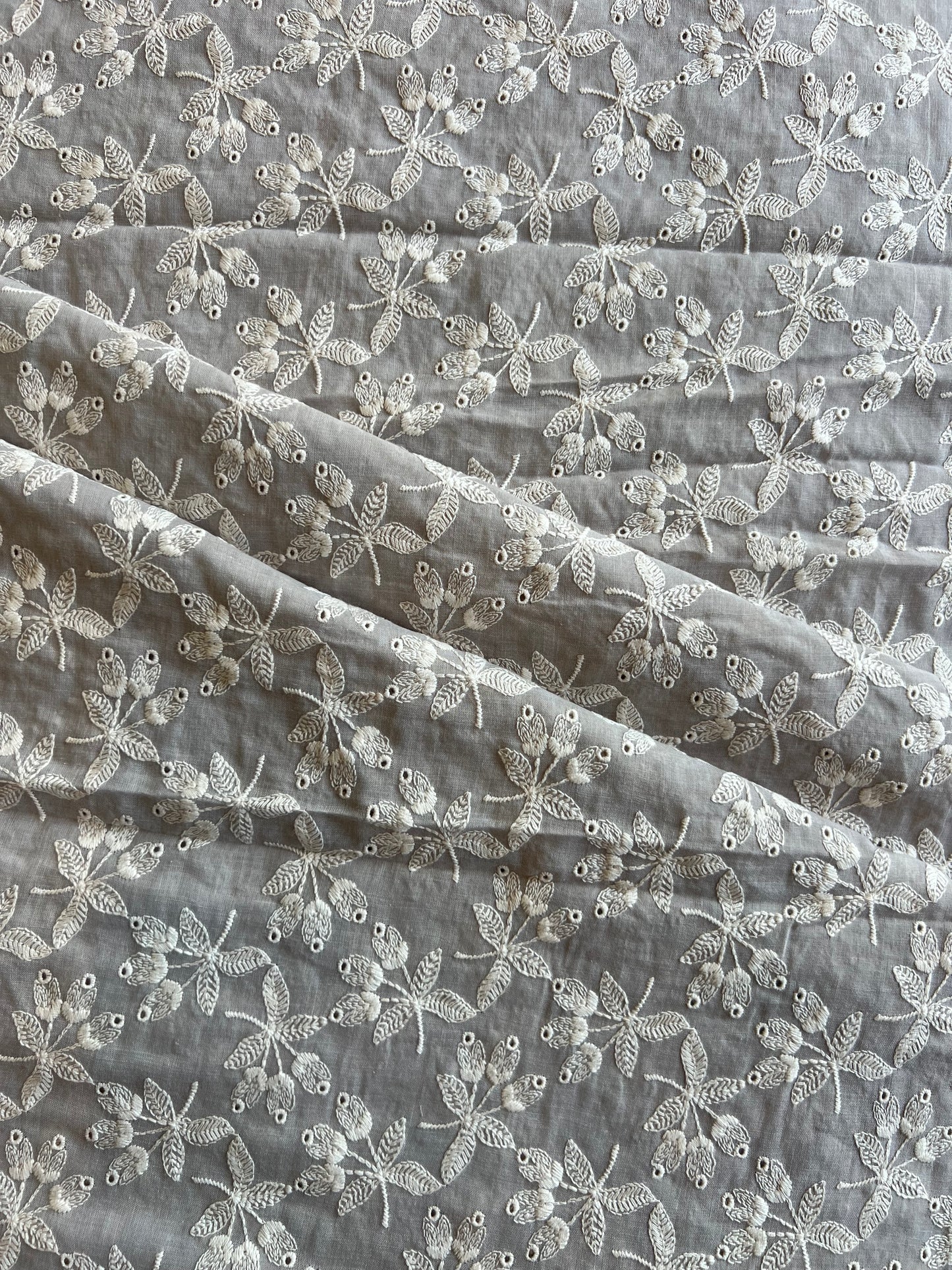 Grey Embroidered 2 by 2 Rubia Fabric