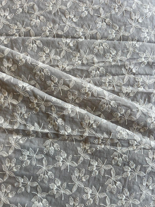 Grey Embroidered 2 by 2 Rubia Fabric