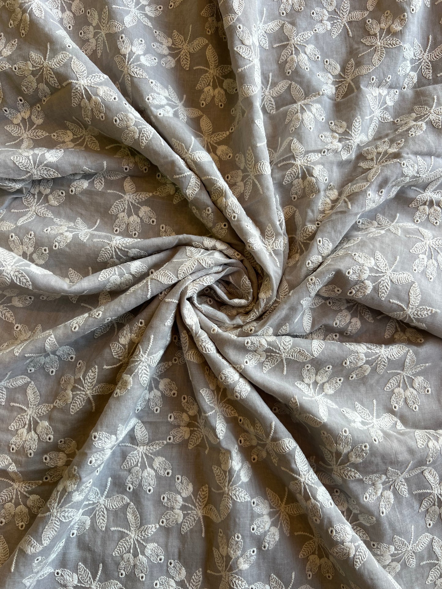 Grey Embroidered 2 by 2 Rubia Fabric