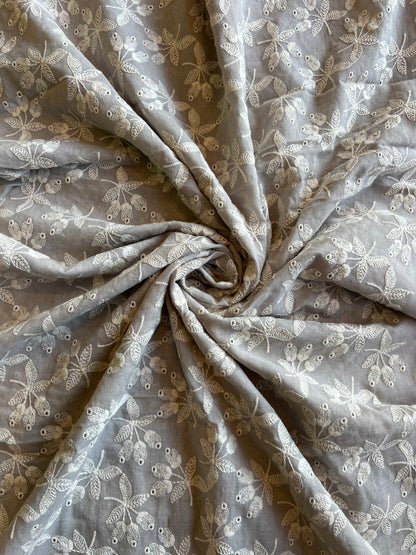 Grey Embroidered 2 by 2 Rubia Fabric