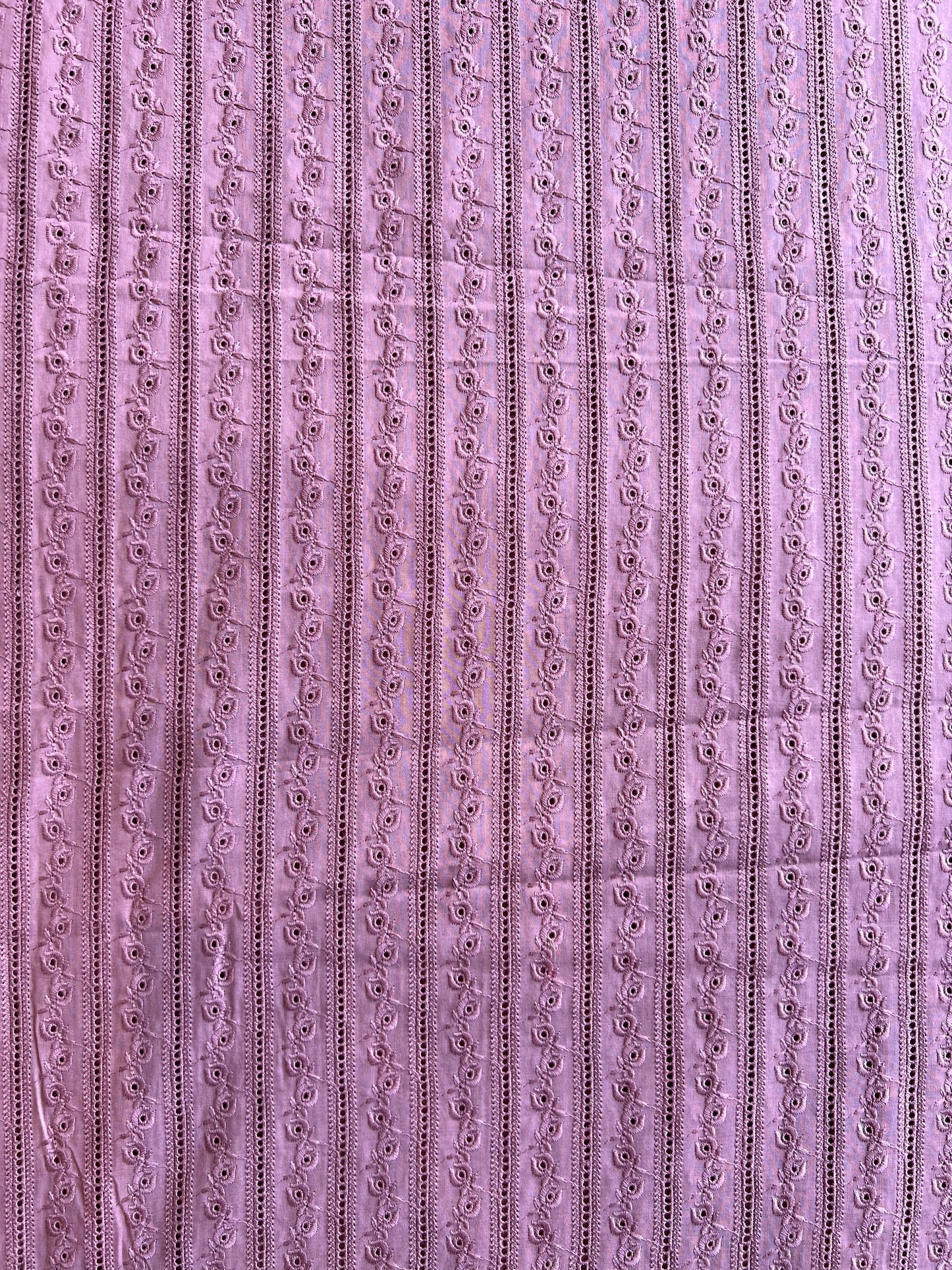 Wine Self Embroidered Cut Work Cotton Fabric