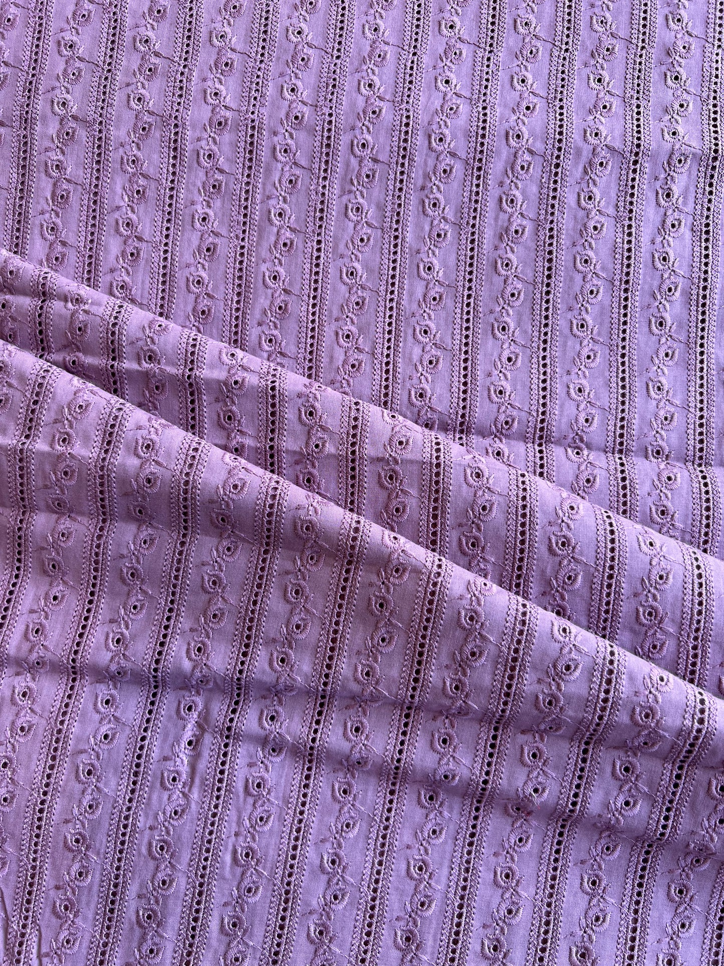 Wine Self Embroidered Cut Work Cotton Fabric