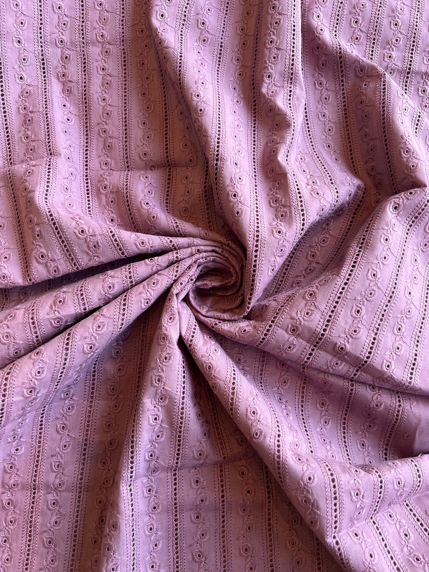 Wine Self Embroidered Cut Work Cotton Fabric