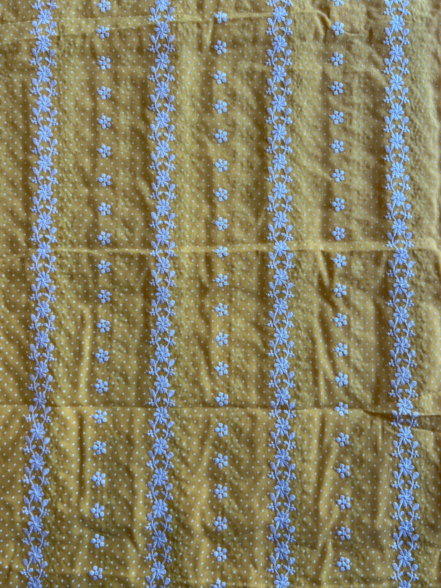 Yellow Stripes and Buti Embroidered Cotton Voile Fabric