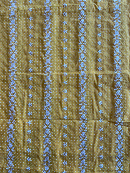 Yellow Stripes and Buti Embroidered Cotton Voile Fabric