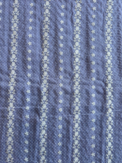 Lavander Stripes and Buti Embroidered Cotton Voile Fabric
