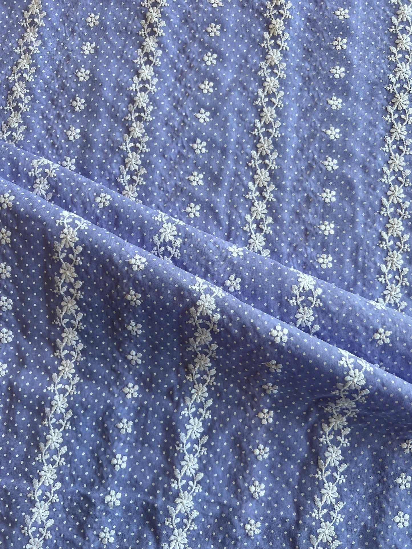 Lavander Stripes and Buti Embroidered Cotton Voile Fabric