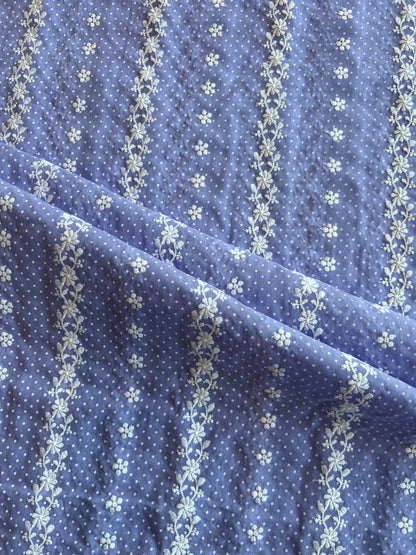 Lavander Stripes and Buti Embroidered Cotton Voile Fabric