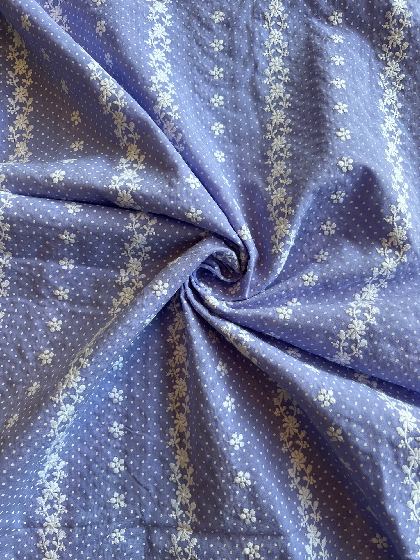 Lavander Stripes and Buti Embroidered Cotton Voile Fabric