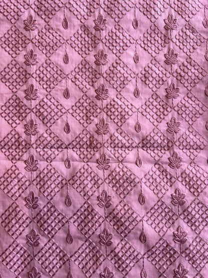 Wine Self Embroidered Cotton Fabric