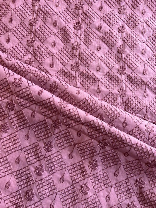 Wine Self Embroidered Cotton Fabric