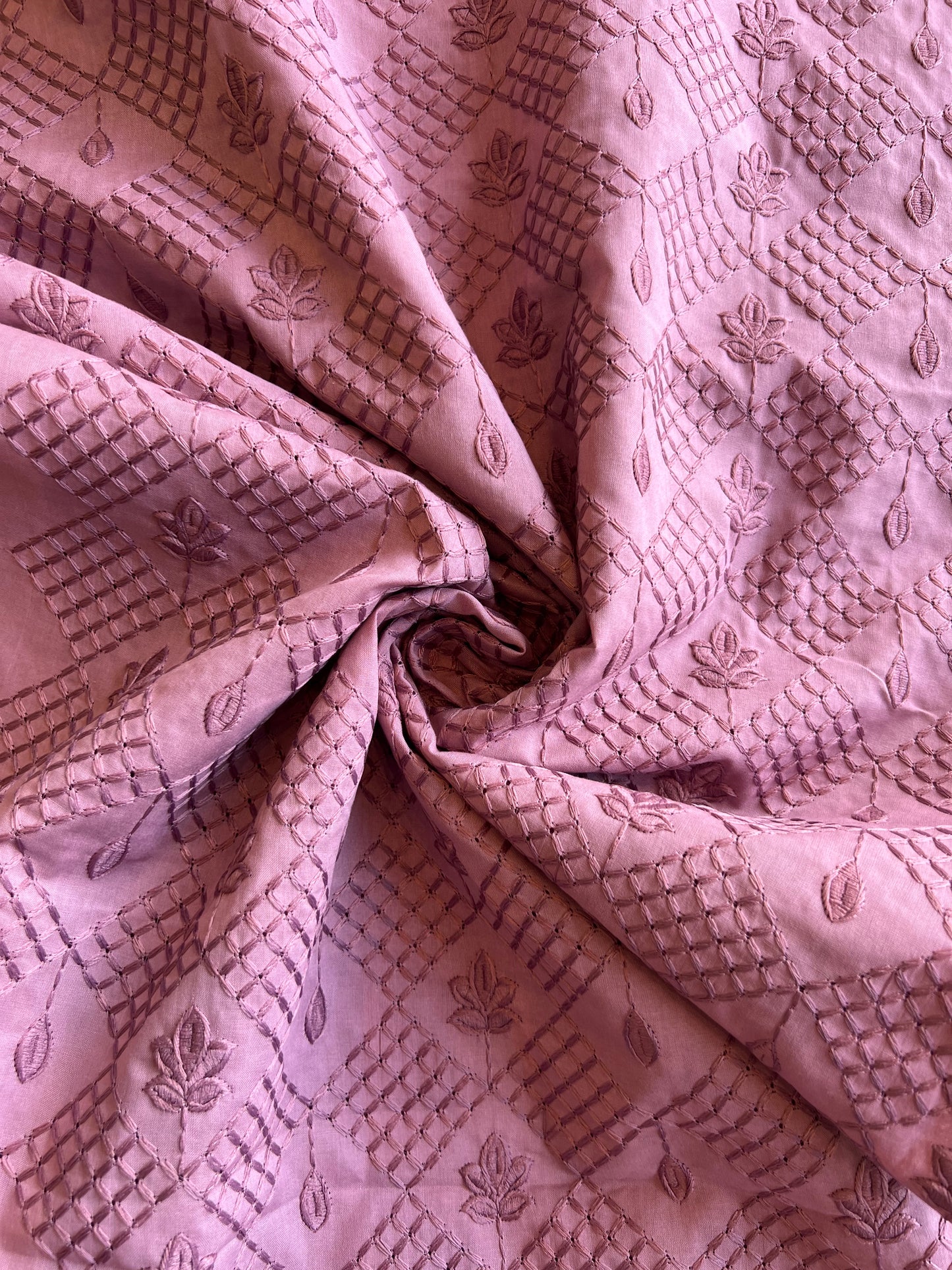 Wine Self Embroidered Cotton Fabric