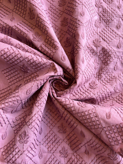 Wine Self Embroidered Cotton Fabric