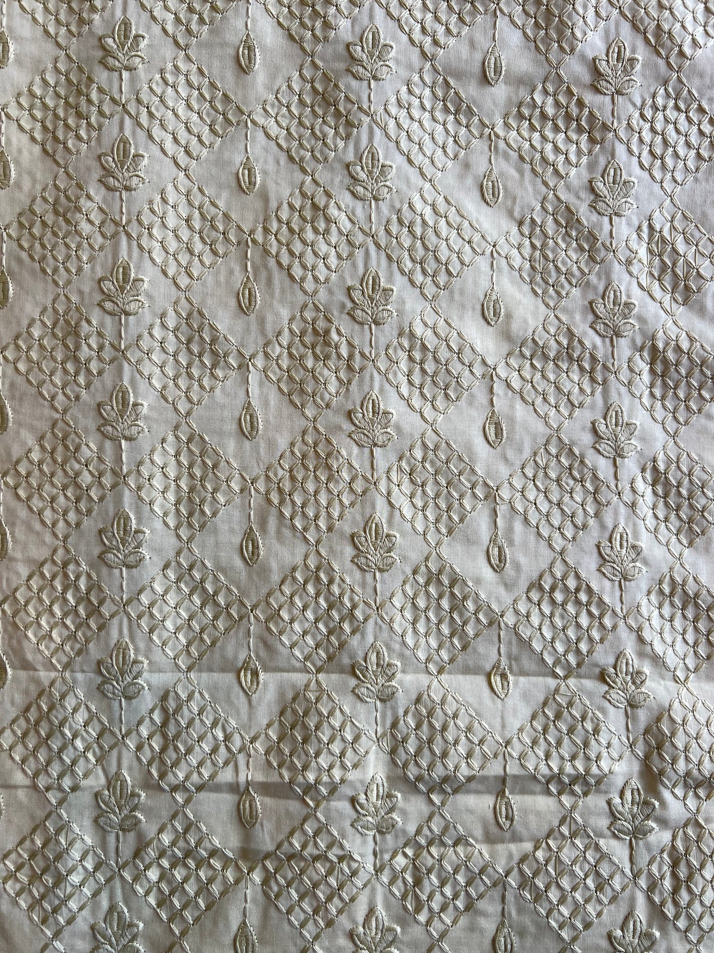 Mehandi Green Self Embroidered Cotton Fabric
