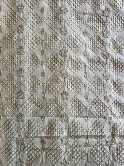 Mehandi Green Self Embroidered Cotton Fabric