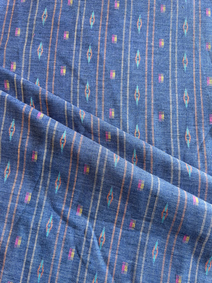 Blue Self Weaved Cotton Fabric