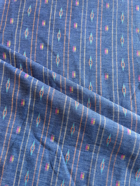 Blue Self Weaved Cotton Fabric