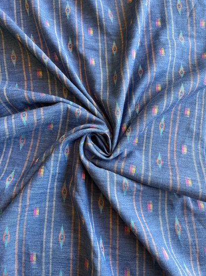Blue Self Weaved Cotton Fabric