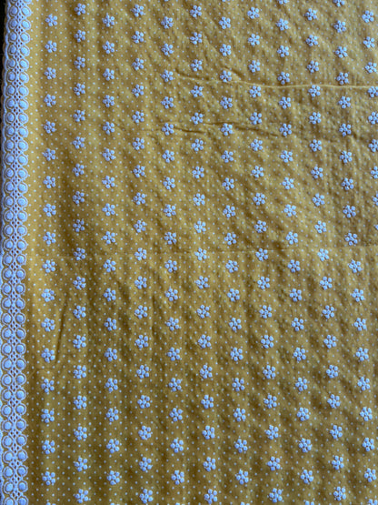 Yellow Polka Dots Buti Embroidered Cotton Voile Fabric
