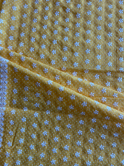 Yellow Polka Dots Buti Embroidered Cotton Voile Fabric