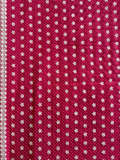 Pink Polka Dots Buti Embroidered Cotton Voile Fabric