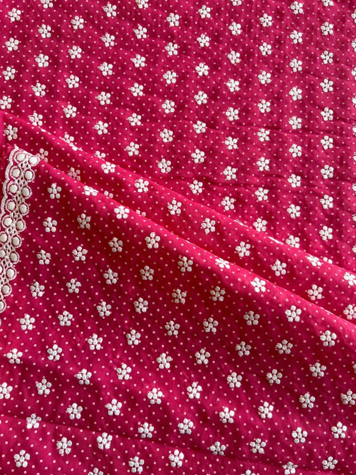 Pink Polka Dots Buti Embroidered Cotton Voile Fabric